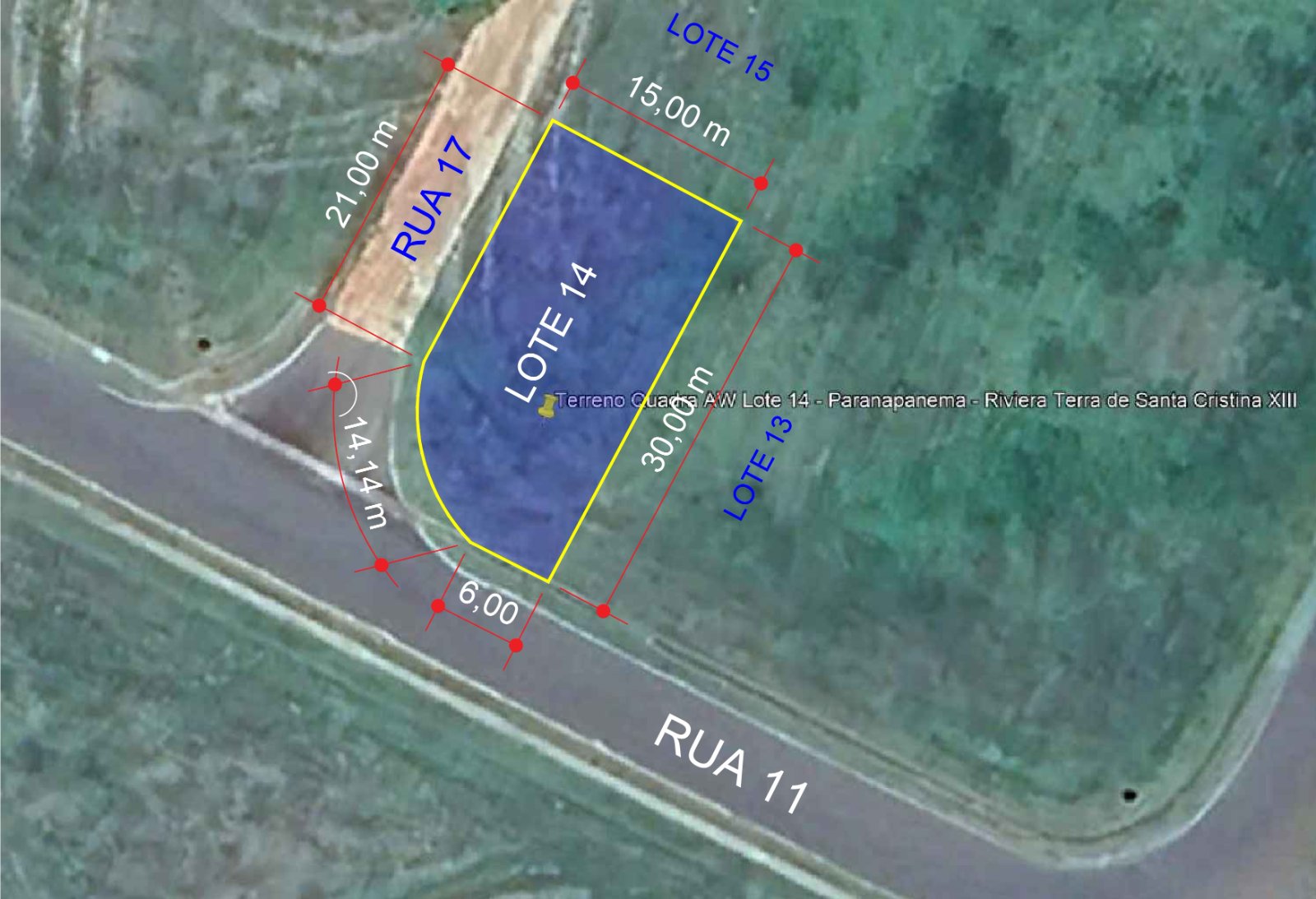 Lote de esquina à Venda | 432m² | na Riviera de Santa Cristina XIII - Setor Iate