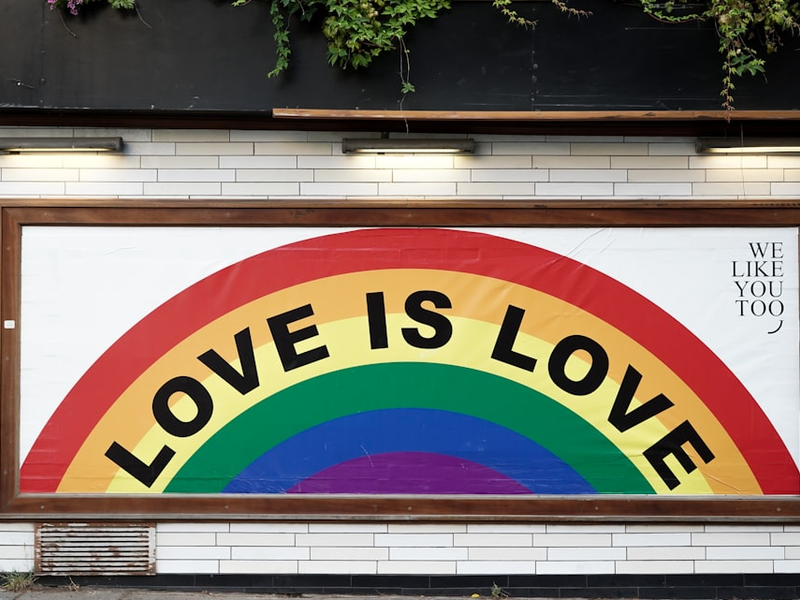 love is love wall art with brown wooden frame