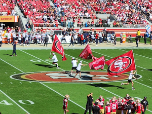 49ers Touchdown Celebration Flag bearers on Latino Cultural Heritage Month