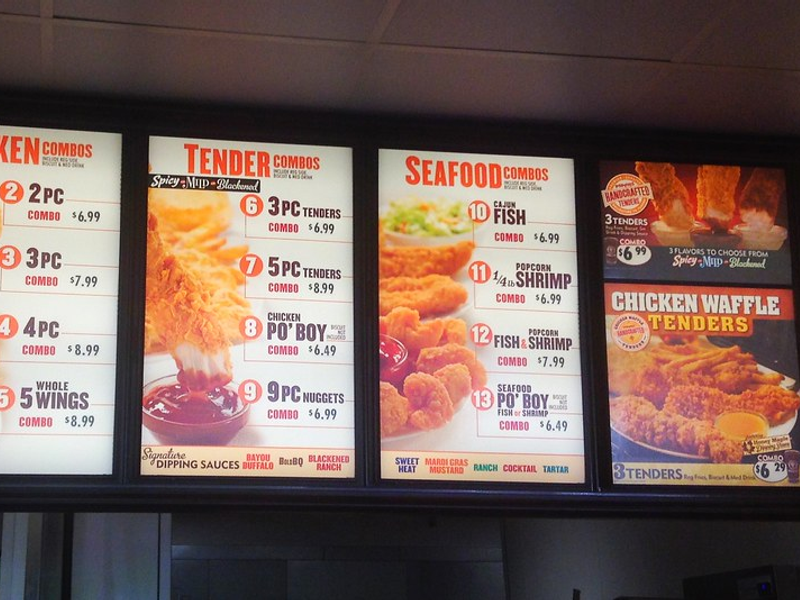 Popeye's Louisiana Kitchen Menu Boards and Chicken food choices