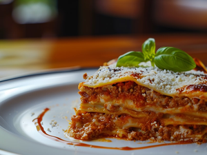 Layered to perfection, this classic Italian lasagna features rich meat sauce, creamy cheese, and a touch of fresh basil.