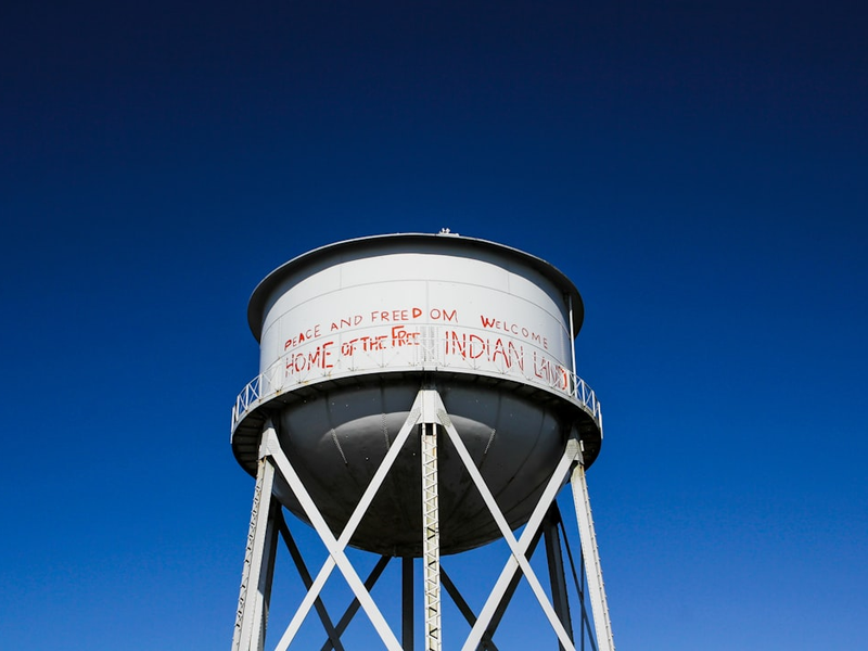 Alcatraz Island keep strong marks of Native Americans group (Indians of All Tribes - IAT) taking over the island in 1969.