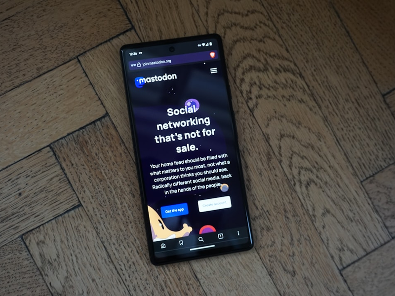 Mastodon social network - joinmastodon.org website on phone, brave browser