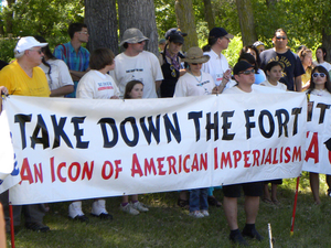 Protest against immigration laws and a call to remove Fort Snelling