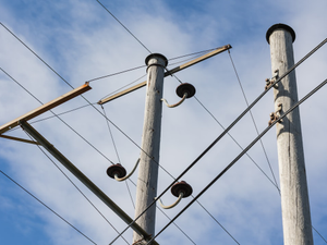 Vintage telephone wires and poles in Sweden