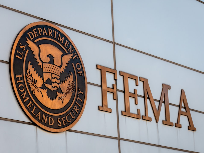 Department of Homeland Security FEMA sign on the office in Washington DC.