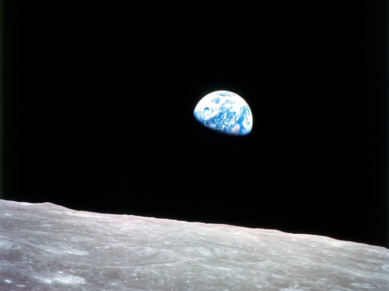 Earthrise—the rising Earth greeted the Apollo 8 astronauts on December 24, 1968 as they came from behind the Moon after the fourth nearside orbit
