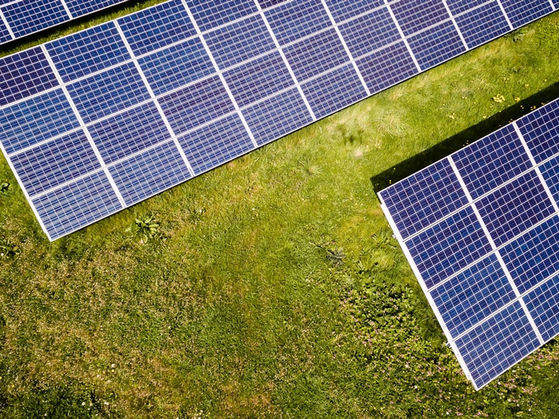 Solar panels on a lawn