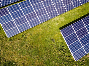 Solar panels on a lawn