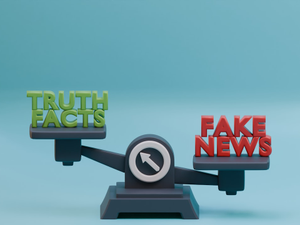 Weighing Truth Facts and Fake News. 3D Render.