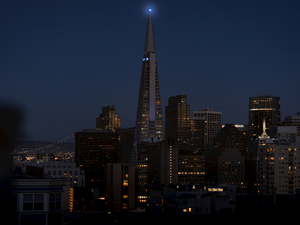 Downtown San Francisco city skyline at dusk.