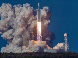 The first launch of the SpaceX Falcon Heavy rocket.