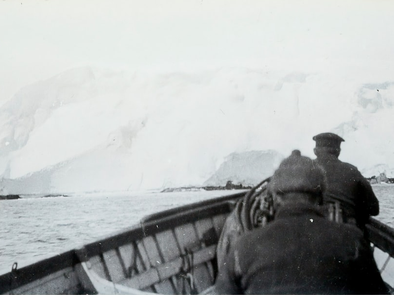 Lantern Slide - Motor Boat Party of Explorers, BANZARE Voyage 2, Antarctica, 1930-31 Photographer: Eric Douglas