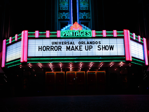 a theater marquee with the words horror make up show written on it