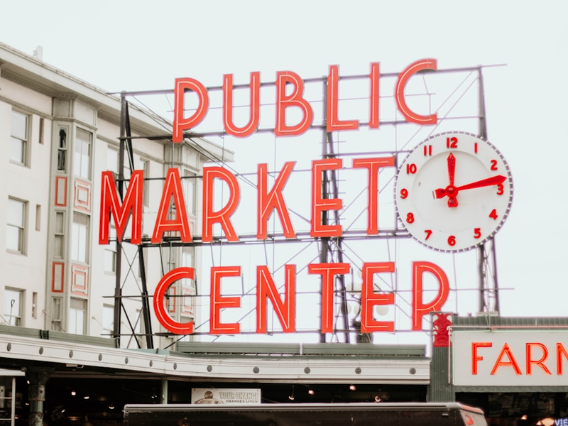 Public market center sign in seattle