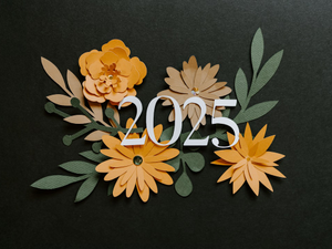 A close up of a number with flowers on it