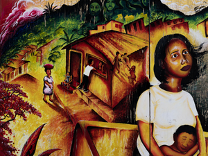 The artwork depicts the gentrification process thats taking place in the Mission district of San Francisco.