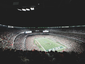 a stadium filled with lots of people watching a football game