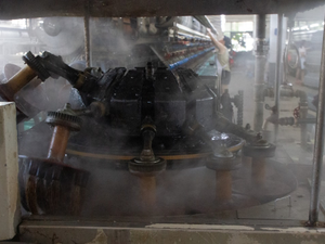 A machine in a silk factory.