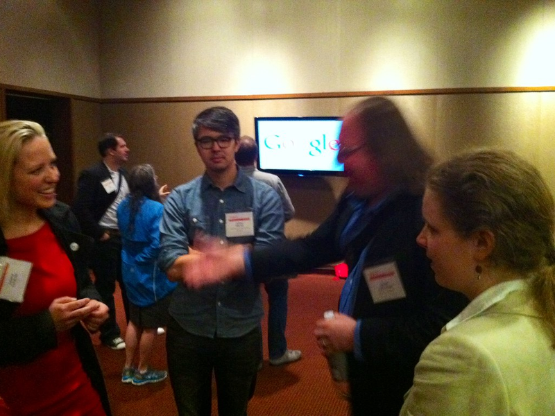 #PDF13 w/Google ad in back talking tech ethics & NSA; @julianeleopold reminds @EthanZ about US' anti-regulation problem.