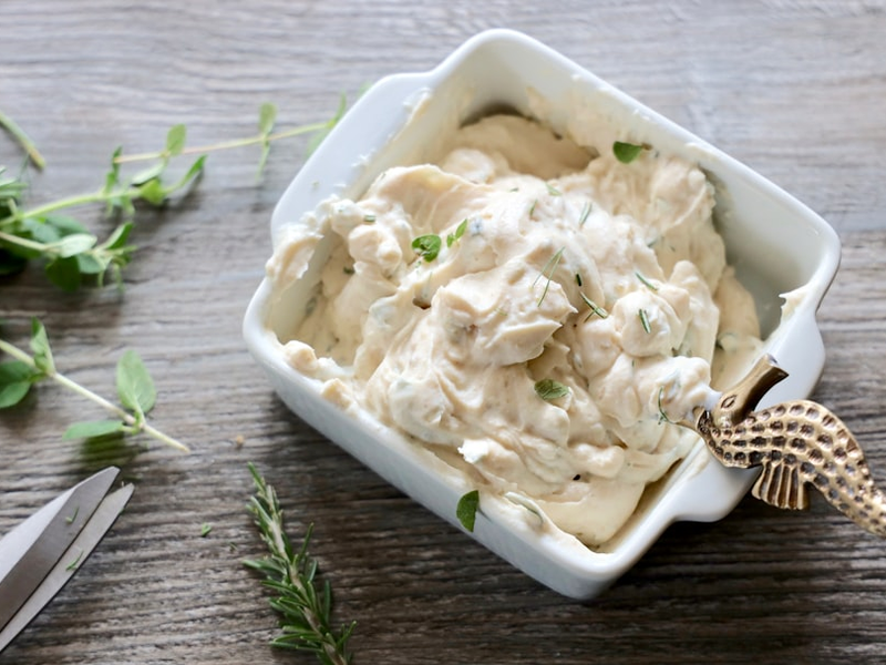 Cream cheese, cottage cheese, cream, hanged yogurt, herbs, cooking, kitchen scissors, sandwich spread, bread and, vegan cheese