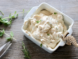 Cream cheese, cottage cheese, cream, hanged yogurt, herbs, cooking, kitchen scissors, sandwich spread, bread and, vegan cheese