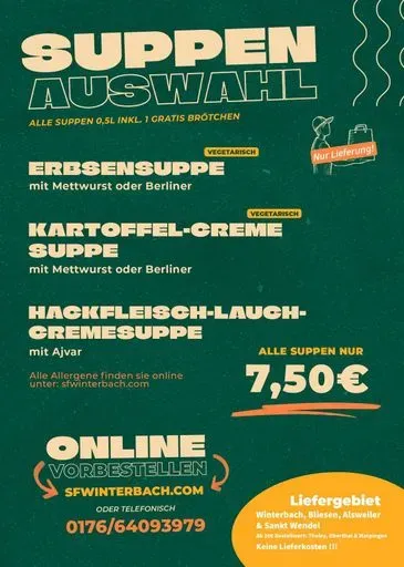Flyer für den Suppen-Lieferservice der SF Winterbach