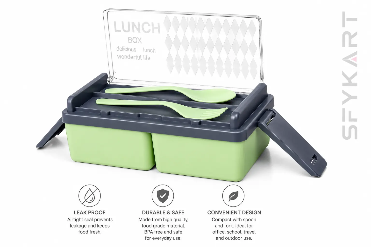 SFYKART Premium Double Decker Lunch Box with Spoon & Fork view 2
