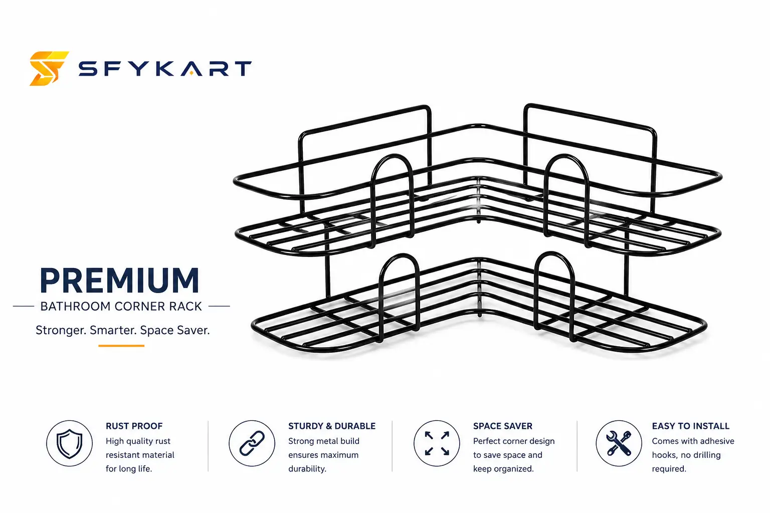 SFYKART  Bathroom L Corner Rack – No Drill Corner Shelf view 3