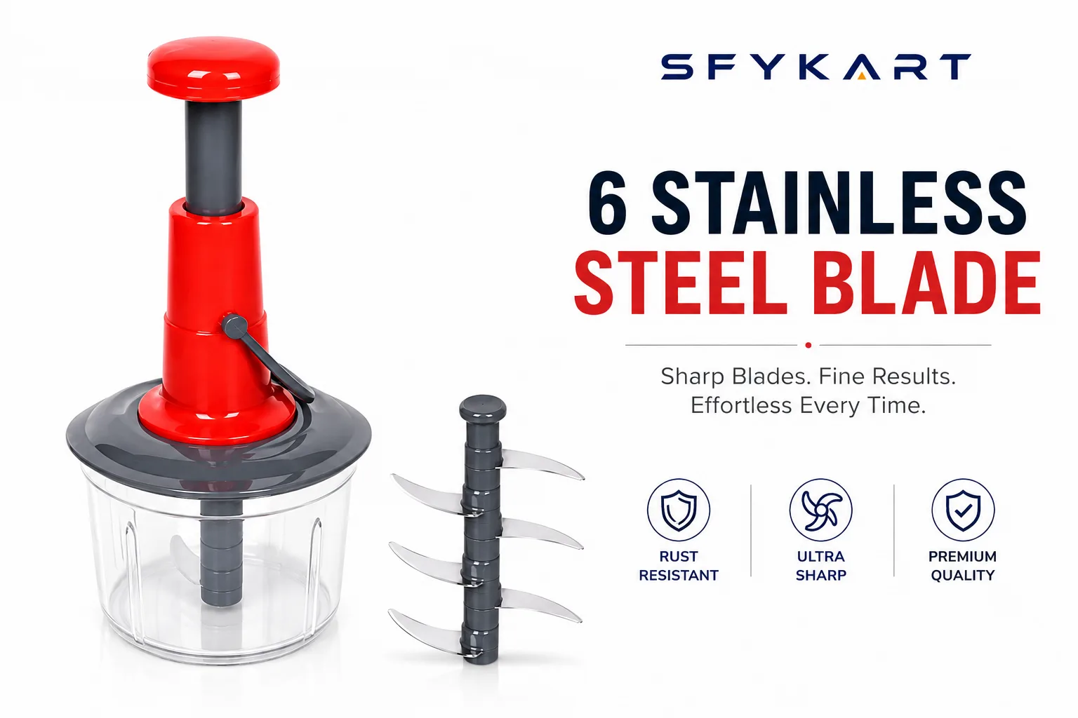 Hand Press Vegetable Chopper 1100ml, Manual Push Chopper with 6 Blades – SFYKART view 3