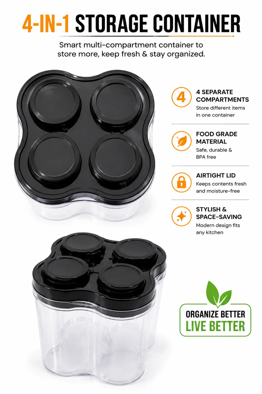 SFYKART 4 In 1 Storage Container with Airtight Lid view 3