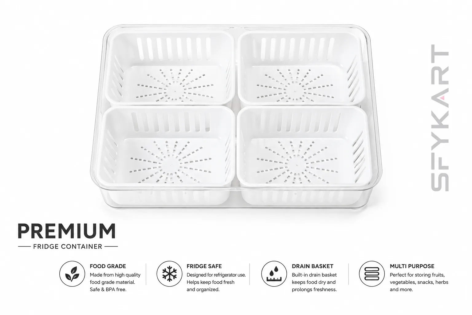 Vegetable Storage Container for Refrigerator with 4 Drain Baskets – SFYKART