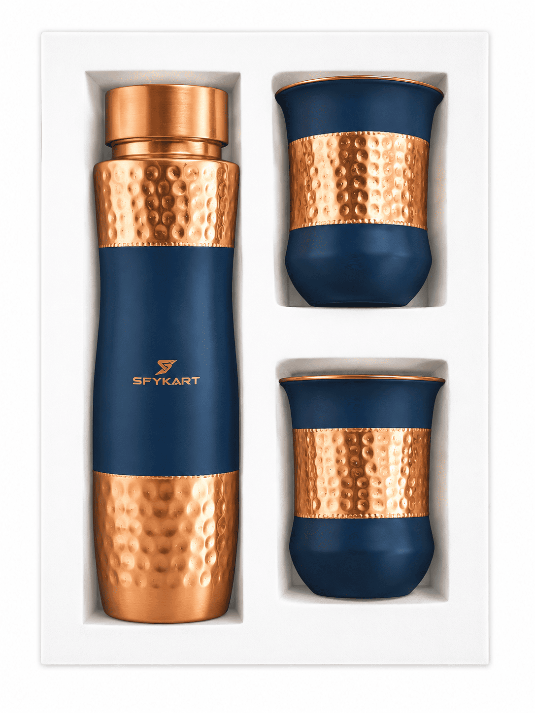 SfyKart Premium Copper Bottle Set 1000ml with 2 Copper Glasses | 99% Copper | Leak Proof | Gift Set | Ayurvedic Water Bottle