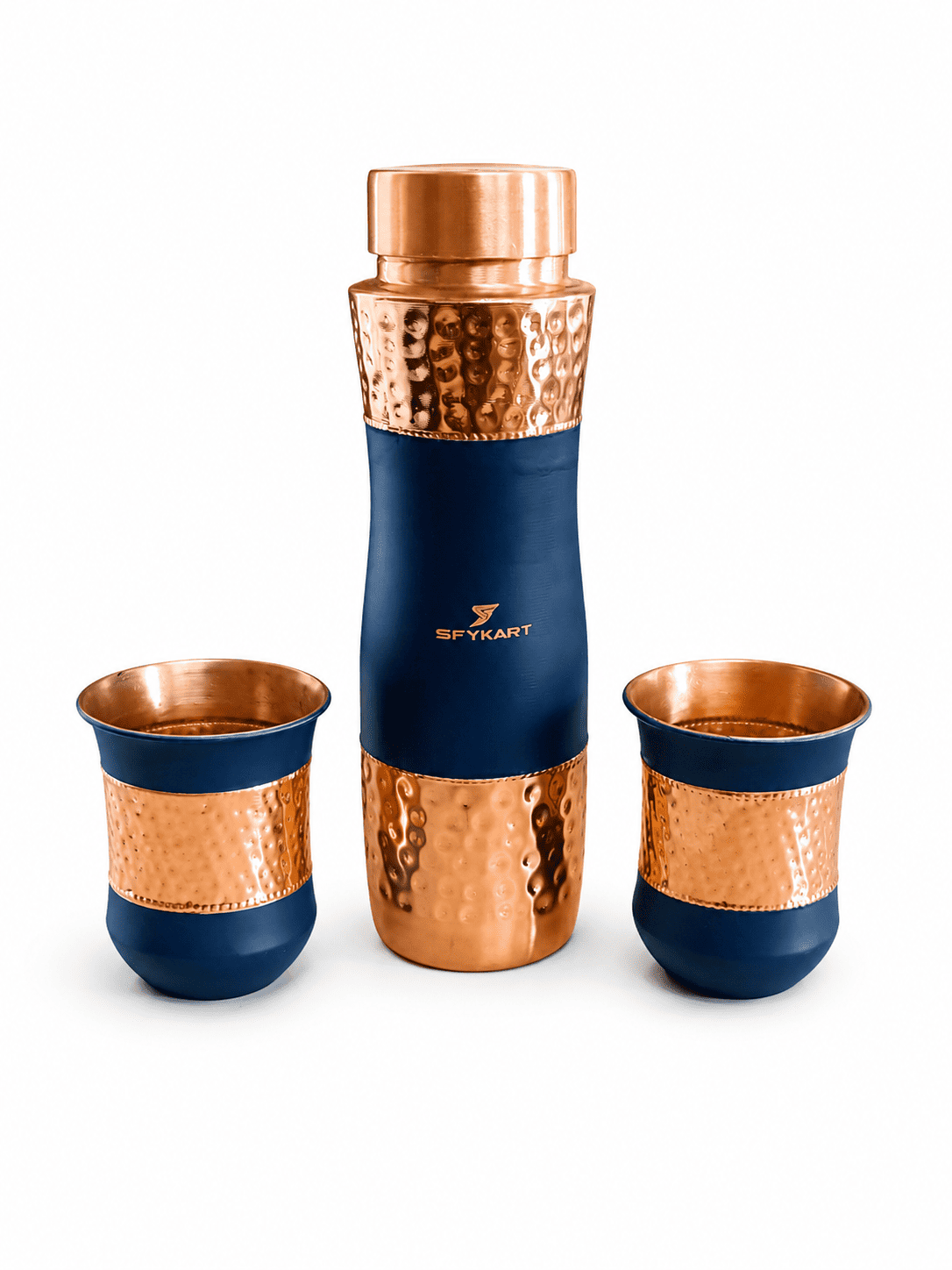 SfyKart Premium Copper Bottle Set 1000ml with 2 Copper Glasses | 99% Copper | Leak Proof | Gift Set | Ayurvedic Water Bottle view 2