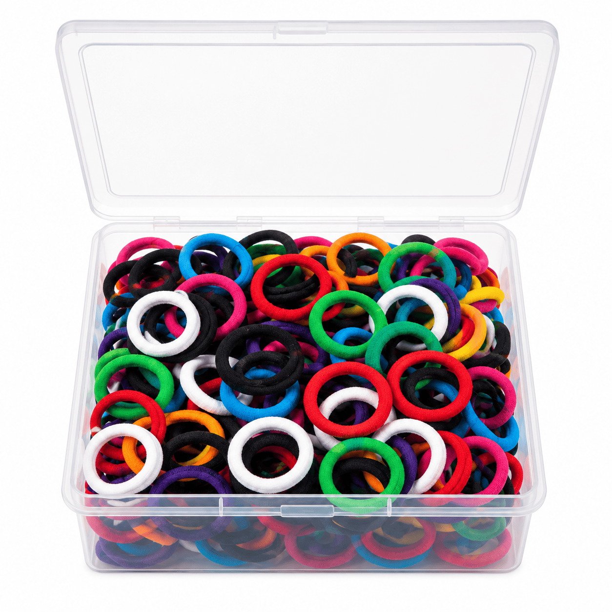 100 Pcs Large Hair Rubber Bands for Women & Girls | Soft Stretchable Multicolor Elastic Hair Ties with Storage Box