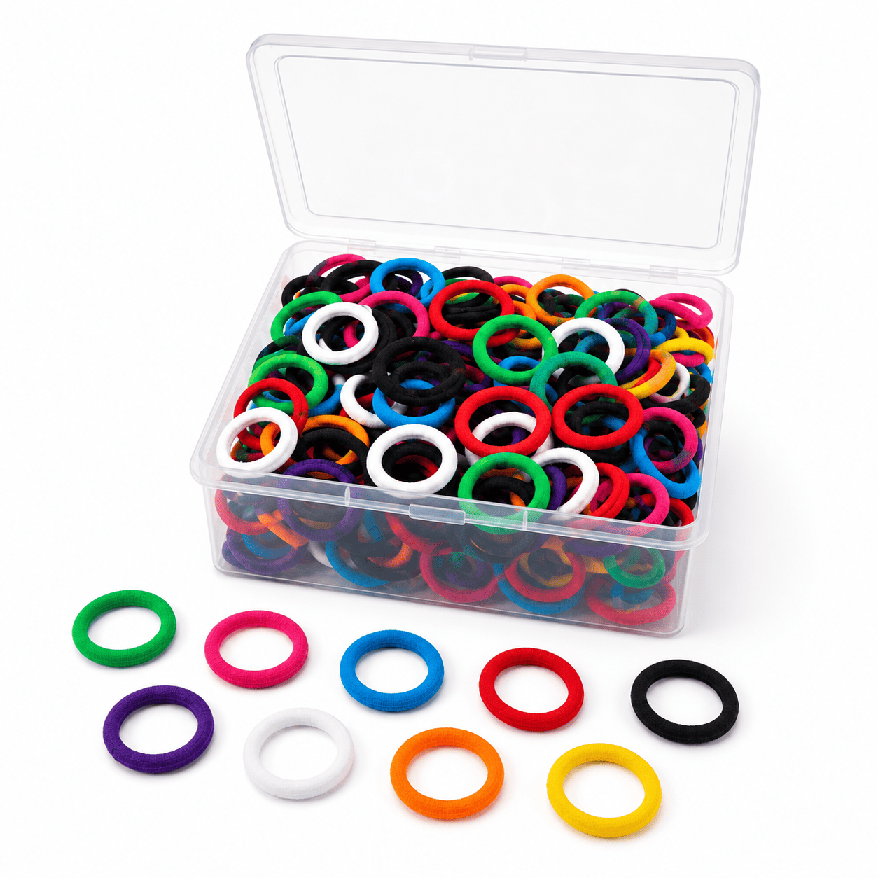 100 Pcs Large Hair Rubber Bands for Women & Girls | Soft Stretchable Multicolor Elastic Hair Ties with Storage Box view 3
