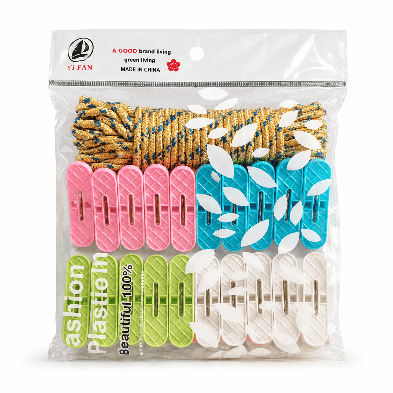 20 Pcs Plastic Cloth Clips with Approx. 10 Meter Clothes Drying Rope | Multicolor Laundry Pegs and Clothesline Combo