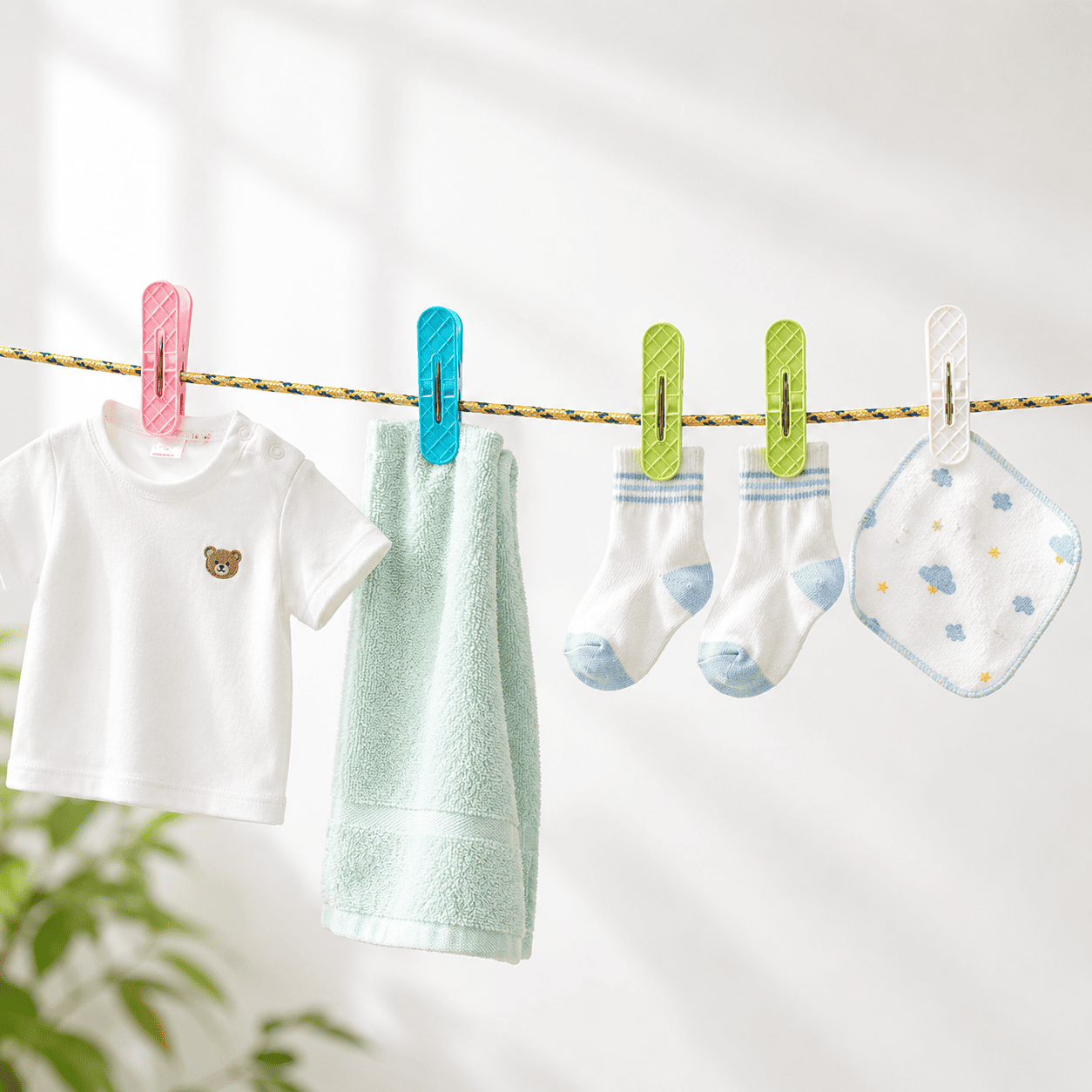20 Pcs Plastic Cloth Clips with Approx. 10 Meter Clothes Drying Rope | Multicolor Laundry Pegs and Clothesline Combo view 2