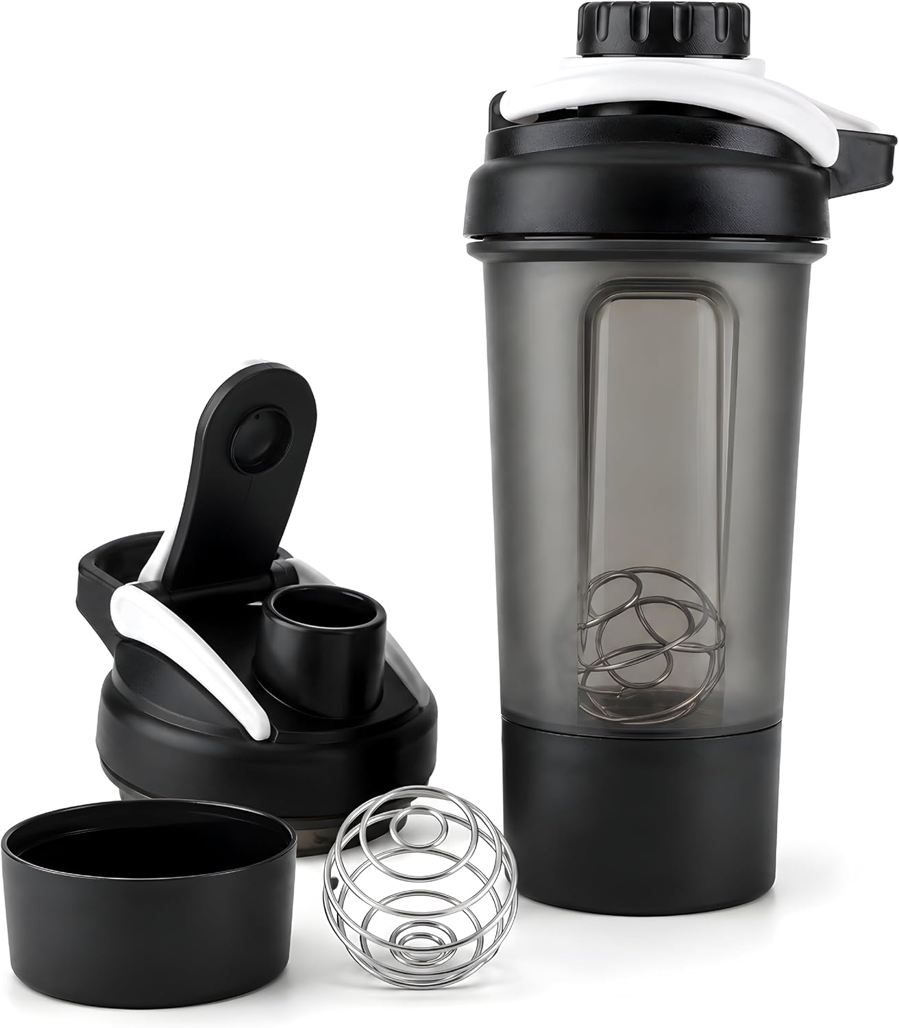 Premium 750ml Protein Shaker Mixer Bottle with Steel Mixing Ball & Storage Compartment – Leak-Proof BPA-Free Gym Shaker, Black view 2