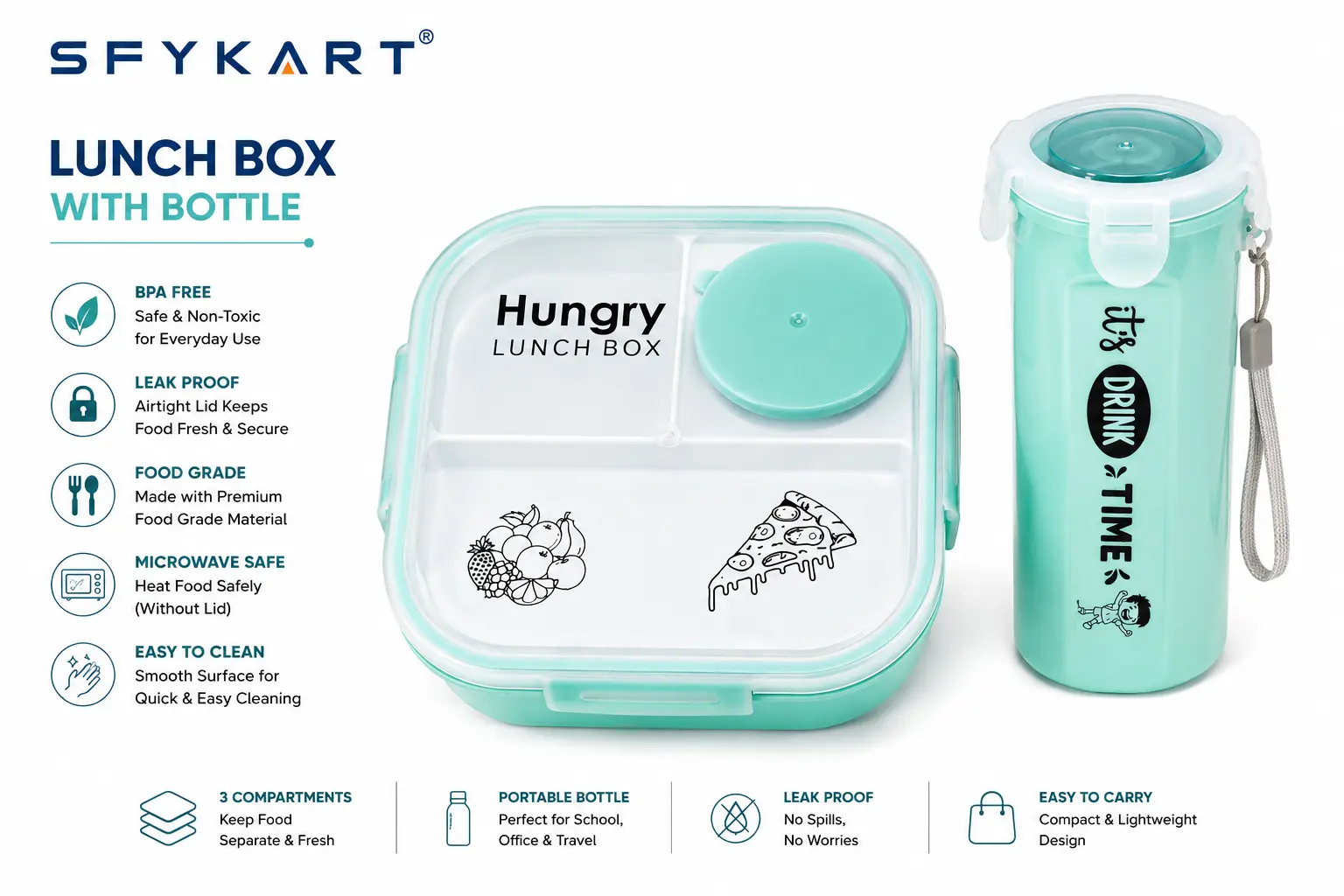 SFYKART Lunch Box with Bottle Set – Leak Proof BPA Free Tiffin Box