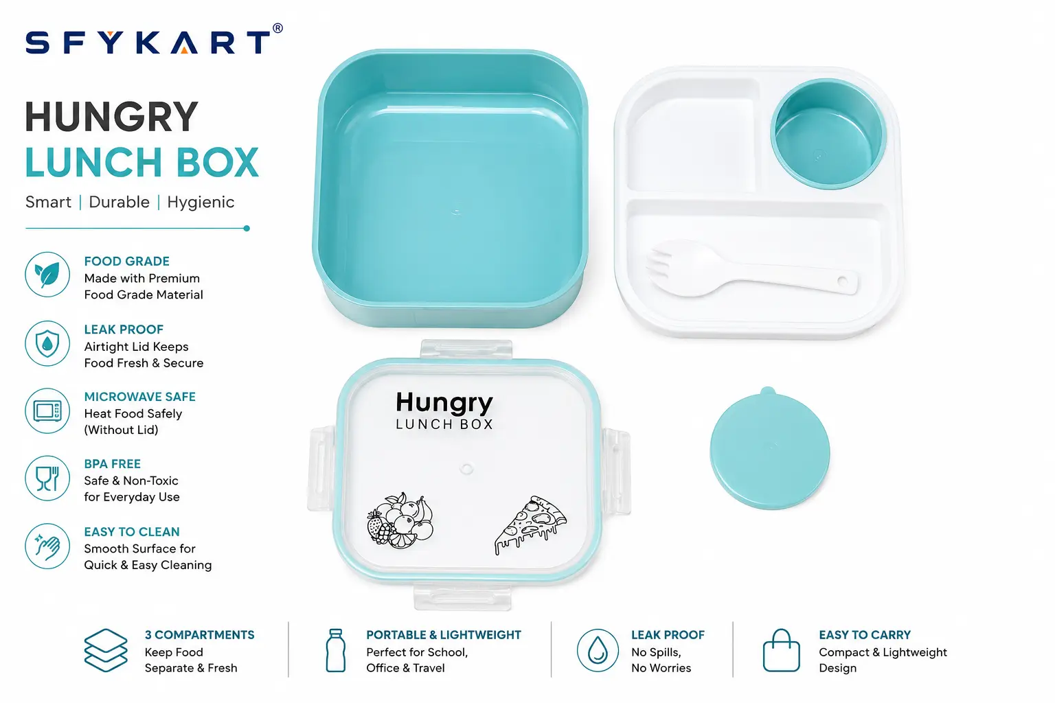 SFYKART Lunch Box with Bottle Set – Leak Proof BPA Free Tiffin Box view 2
