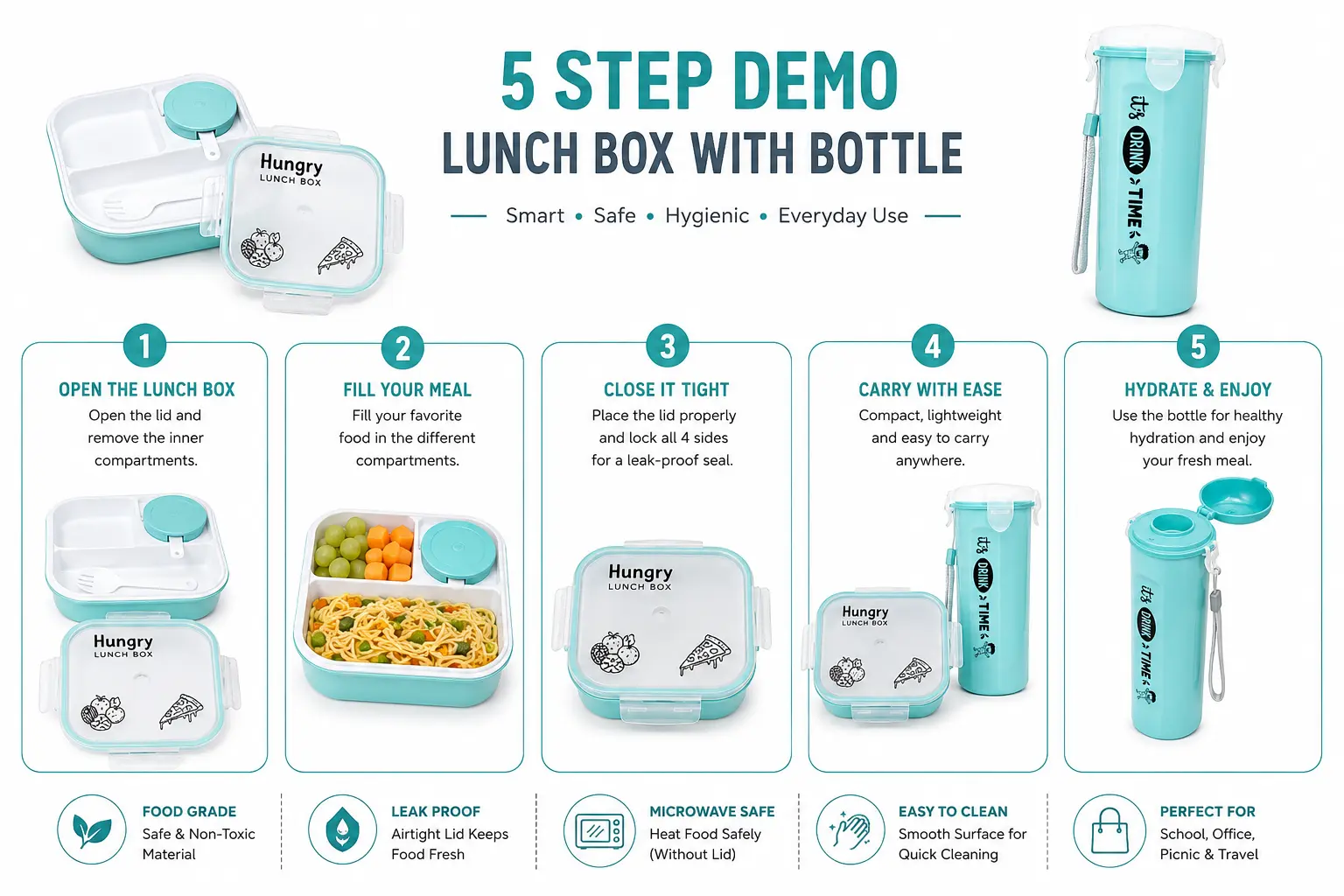 SFYKART Lunch Box with Bottle Set – Leak Proof BPA Free Tiffin Box view 5