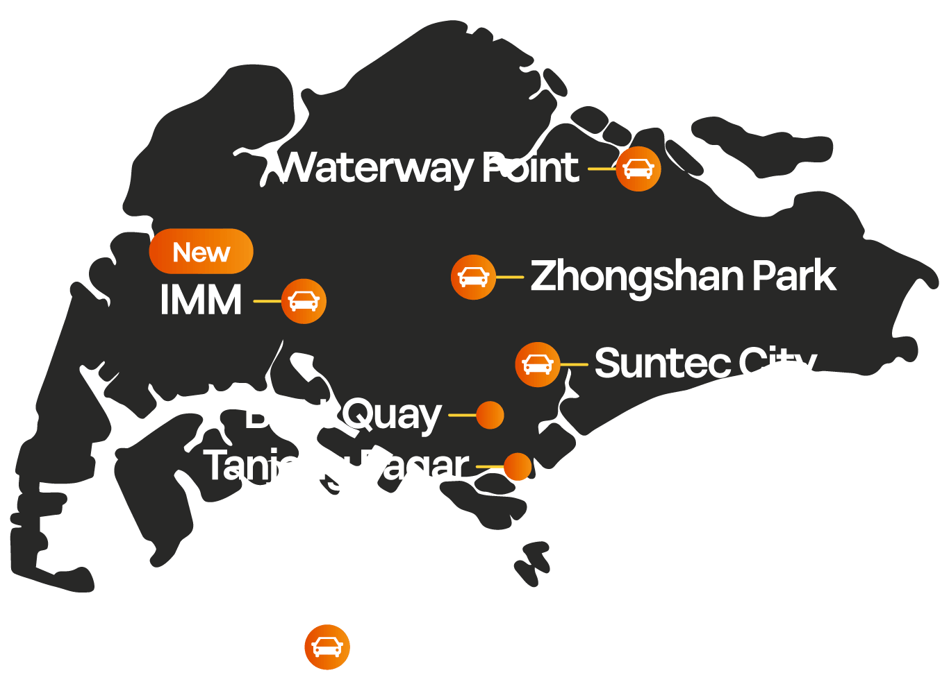 Map showing BYD by 1826 lifestyle and ownership benefit locations across Singapore