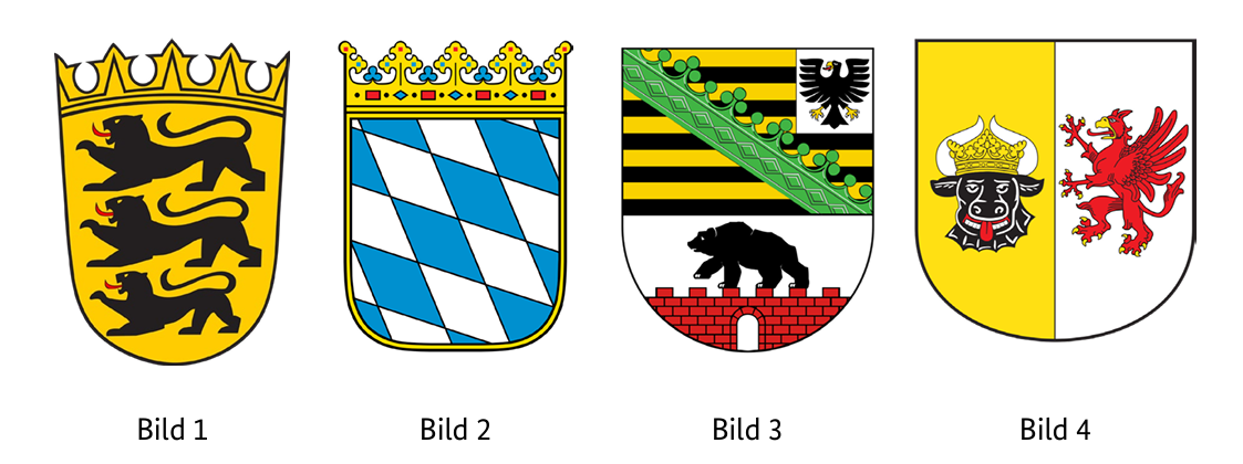 Abbildung zur Frage 1: Welches Wappen gehört zum Bundesland Bayern (Bavaria)?