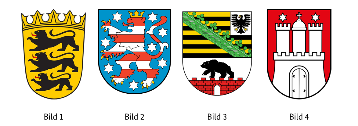 Abbildung zur Frage 1: Welches Wappen gehört zum Bundesland Baden-Württemberg?