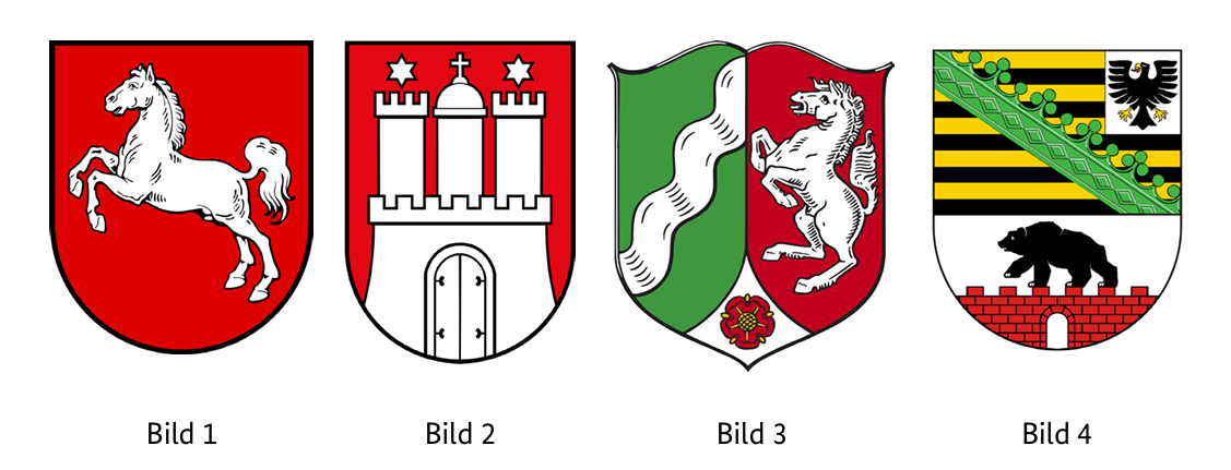 Abbildung zur Frage 1: Welches Wappen gehört zum Bundesland Hamburg?