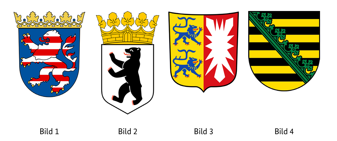 Abbildung zur Frage 1: Welches Wappen gehört zum Bundesland Hessen (Hesse)?