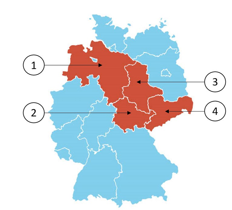 Abbildung zur Frage 8: Welches Bundesland ist Niedersachsen (Lower Saxony)?