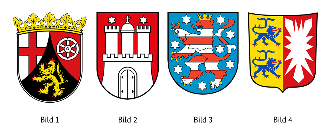 Abbildung zur Frage 1: Welches Wappen gehört zum Bundesland Rheinland-Pfalz (Rhineland-Palatinate)?