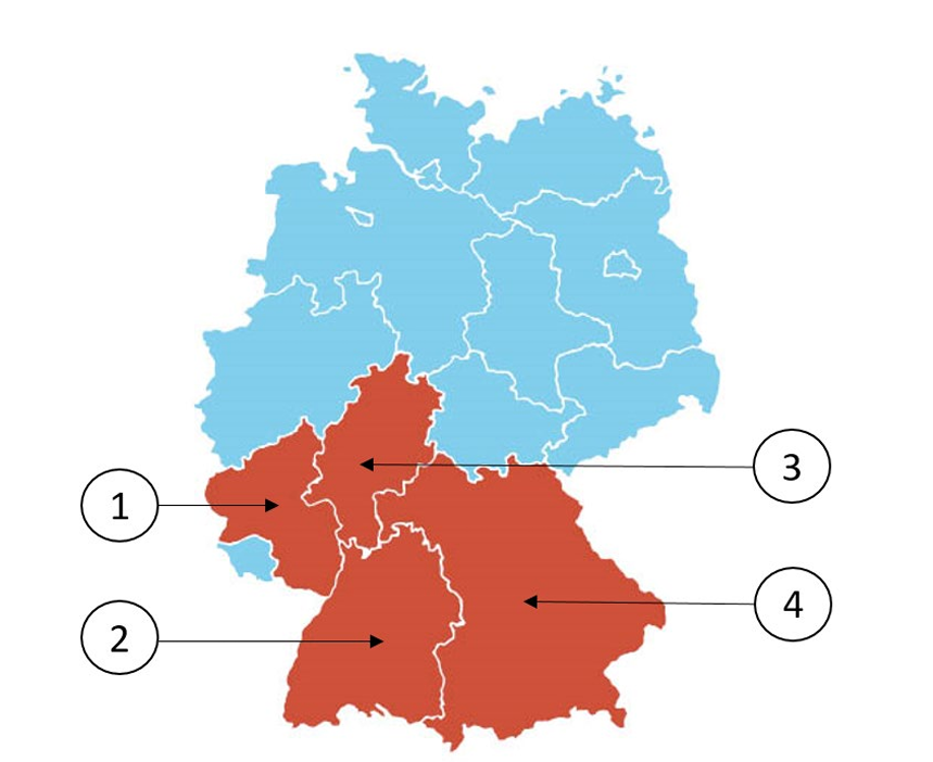 Abbildung zur Frage 8: Welches Bundesland ist Rheinland-Pfalz (Rhineland-Palatinate)?